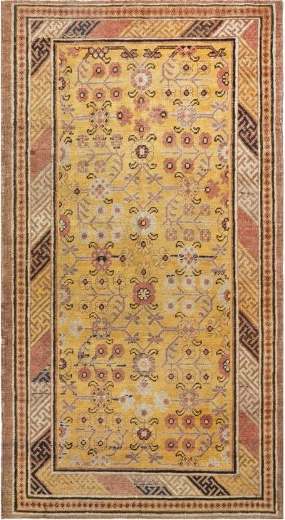 Midcentury Samarkand Warm Caramel Camel Beige and Brown Handwoven Wool Rug