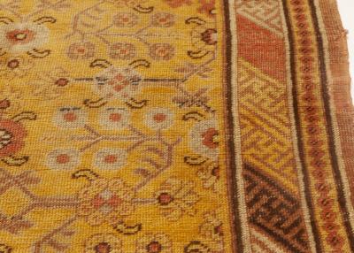 Midcentury Samarkand Warm Caramel Camel Beige and Brown Handwoven Wool Rug