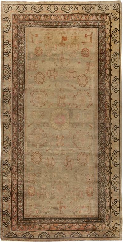 Midcentury Samarkand Washed Out Beige Rosewood Pale Peach and Ebony Brown Rug