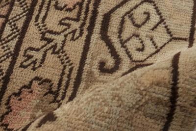 Midcentury Samarkand Washed Out Beige Rosewood Pale Peach and Ebony Brown Rug