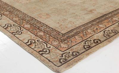 Midcentury Samarkand Washed Out Beige Rosewood Pale Peach and Ebony Brown Rug
