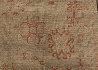 Midcentury Samarkand Washed Out Beige Rosewood Pale Peach and Ebony Brown Rug
