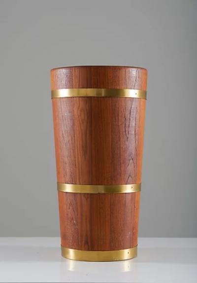 Midcentury Scandinavian Umbrella Stand in Teak and Brass
