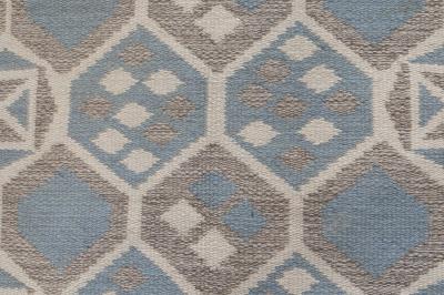 Midcentury Scandinavian Wool Rug with Honeycomb Design in Blue Grey and Brown