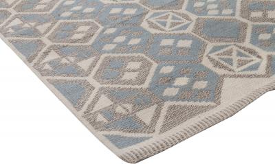Midcentury Scandinavian Wool Rug with Honeycomb Design in Blue Grey and Brown