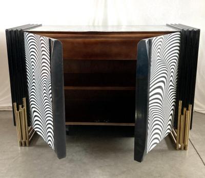 Midcentury Style Black White Murano Glass and Brass Cabinet or Credenza