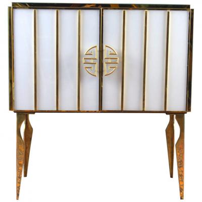 Midcentury Style Brass and Colored Murano Glass Bar Cabinet 2020
