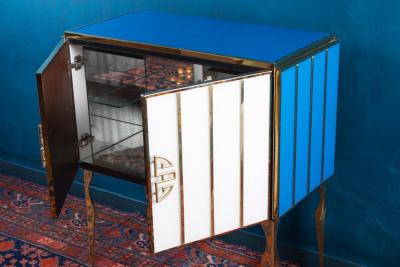 Midcentury Style Brass and Colored Murano Glass Bar Cabinet 2020