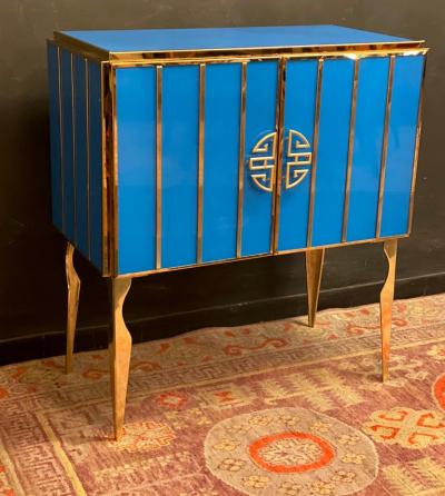 Midcentury Style Brass and Colored Murano Glass Bar Cabinet 2020