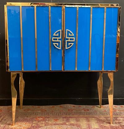 Midcentury Style Brass and Colored Murano Glass Bar Cabinet 2020