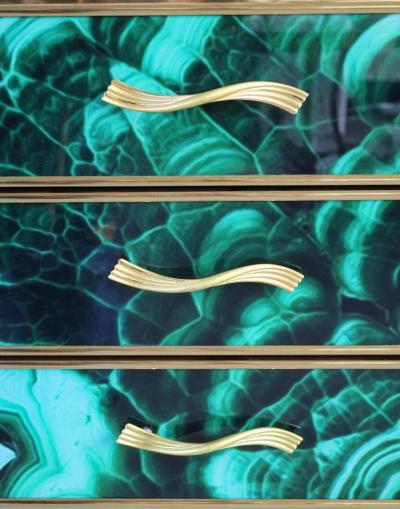 Midcentury Style Brass and Malachite Colored Murano Glass Commode 2020