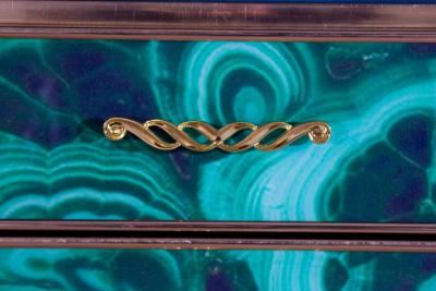 Midcentury Style Brass and Malachite Colored Murano Glass Commode 2020