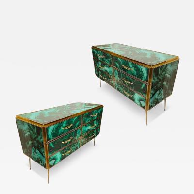 Midcentury Style Brass and Malachite Colored Murano Glass Commode 2020