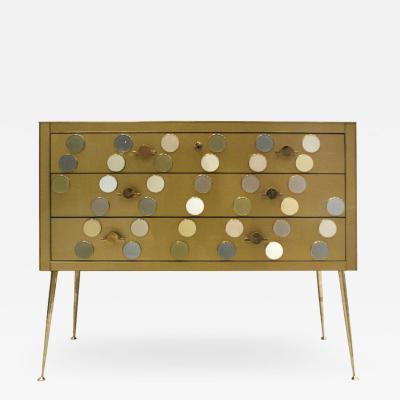 Midcentury Style Wood Colored Glass and Brass Italian Commode by L A Studio