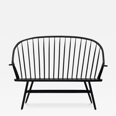 Midcentury Transitional Modern Spindle Back Bentwood Settee Bench in Black