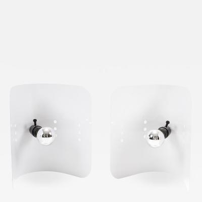 Midcentury White Enameled Metal Lamp Pair