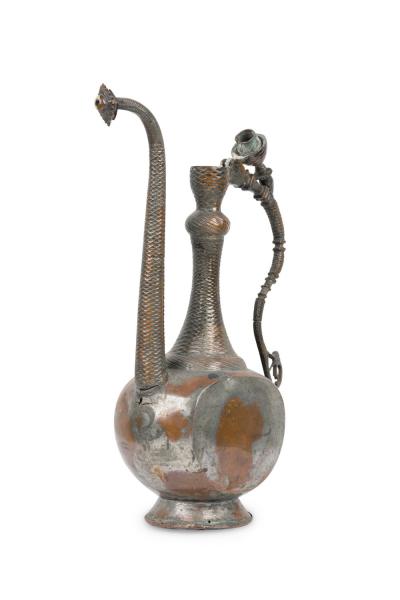 Middle Eastern Moorish Style Silver and Copper Ewer