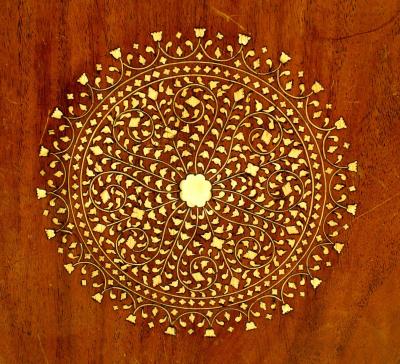 Middle Eastern Moorish Teak and Bone Inlaid Octagonal Taboret