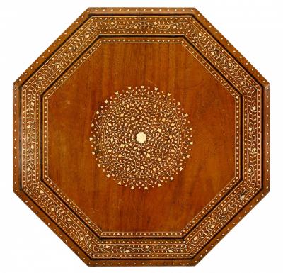 Middle Eastern Moorish Teak and Bone Inlaid Octagonal Taboret