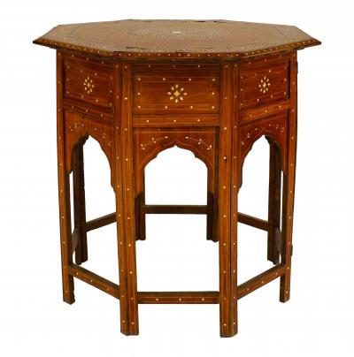 Middle Eastern Moorish Teak and Bone Inlaid Octagonal Taboret