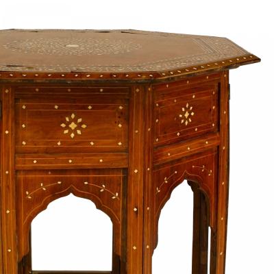 Middle Eastern Moorish Teak and Bone Inlaid Octagonal Taboret