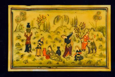 Middle Eastern Persian Framed of Women Gathered in Open Field