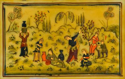 Middle Eastern Persian Framed of Women Gathered in Open Field