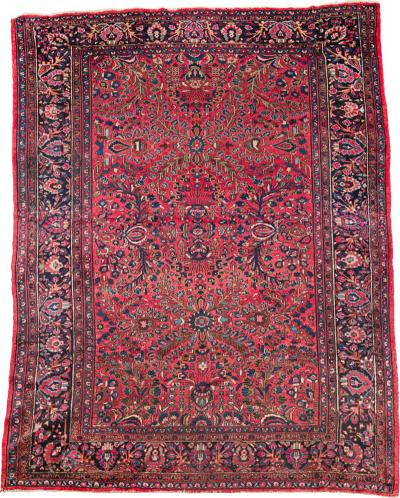 Middle Eastern Persian Sarouk style wool carpet wiith a wide border