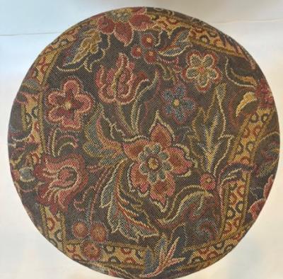Middle Eastern style ebonized stool with tapestry round seat