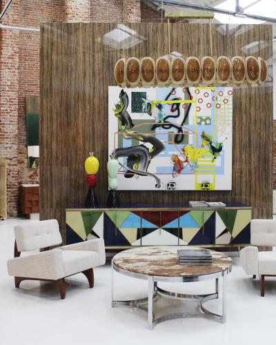 Midmodern Style Italian Brass Pendant Lamp With Brown And Beige Murano Glass