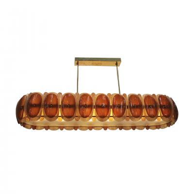 Midmodern Style Italian Brass Pendant Lamp With Brown And Beige Murano Glass