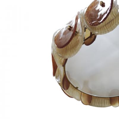 Midmodern Style Italian Brass Pendant Lamp With Brown And Beige Murano Glass