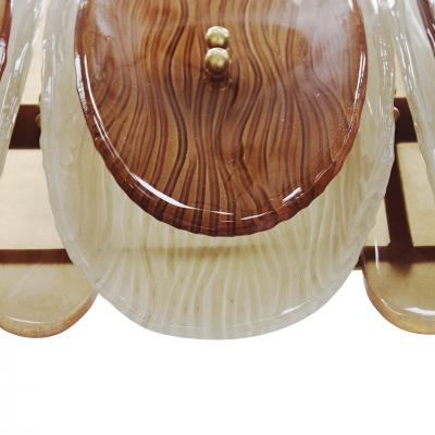 Midmodern Style Italian Brass Pendant Lamp With Brown And Beige Murano Glass