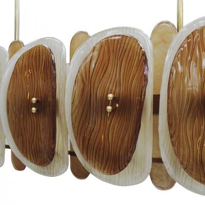 Midmodern Style Italian Brass Pendant Lamp With Brown And Beige Murano Glass