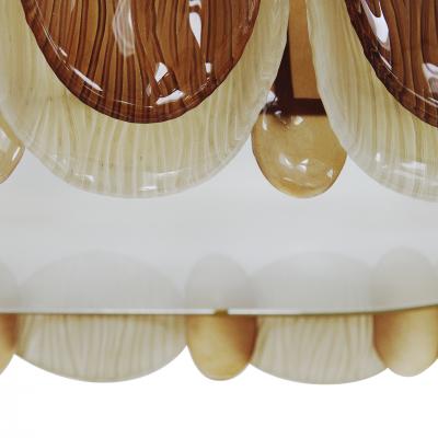 Midmodern Style Italian Brass Pendant Lamp With Brown And Beige Murano Glass
