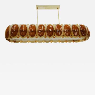 Midmodern Style Italian Brass Pendant Lamp With Brown And Beige Murano Glass