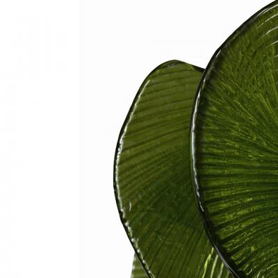 Midmodern Style Italian Brass Pendant Lamps with Bright Green Murano Glass Slabs