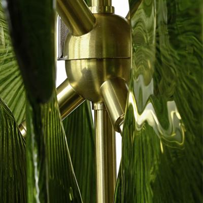 Midmodern Style Italian Brass Pendant Lamps with Bright Green Murano Glass Slabs