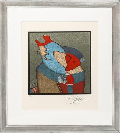 Mihail Chemiakin Modernist Lithograph Les Deux Personnages by Mihail Chemiakin