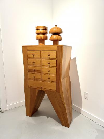 Mike Nevelson Sculptural Wood Cabinet by Mike Nevelson