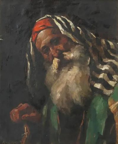 Miklos Mihalovits Judaica Hungarian Oil Painting of a Rabbi By Miklos Mihalovits