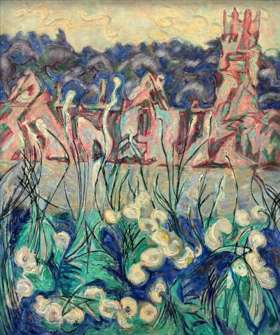 Mildred Tommy Mrs Fisher Winston Atkin Mildred Tommy Atkin Mid century Floral Abstract Painting
