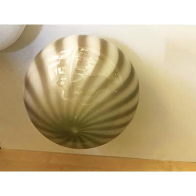 Milky White and Beige Murano Glass Swirlings Sphere Flush Mount in 70s Style