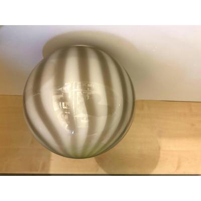 Milky White and Beige Murano Glass Swirlings Sphere Flush Mount in 70s Style