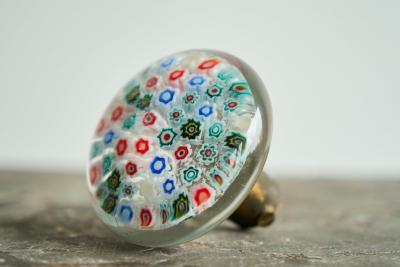 Millefiori Doorknob in Murano Art Glass and Patinated Brass Italy 1960s