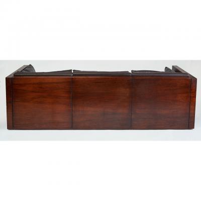 Milo Baughman 1970s Leather Rosewood Sofa in the Manner of Milo Baughman