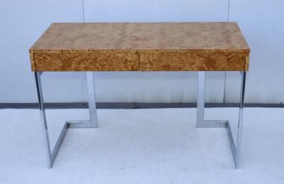 Milo Baughman 1970s Milo Baughman Attributed Burl wood And Chrome Two Drawer Desk
