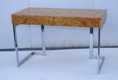 Milo Baughman 1970s Milo Baughman Attributed Burl wood And Chrome Two Drawer Desk