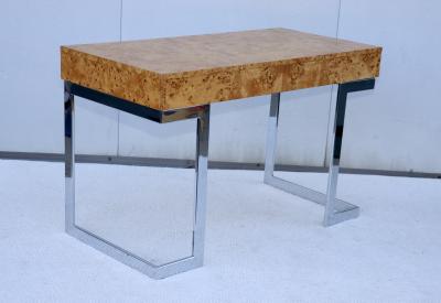 Milo Baughman 1970s Milo Baughman Attributed Burl wood And Chrome Two Drawer Desk