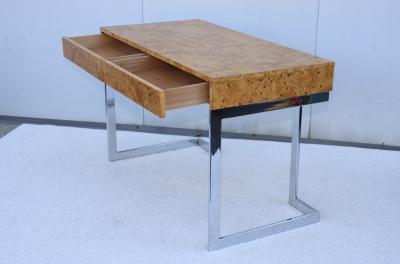 Milo Baughman 1970s Milo Baughman Attributed Burl wood And Chrome Two Drawer Desk